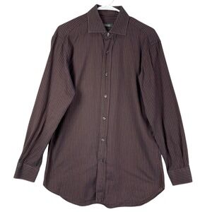 Zanella Brown Pink Striped Button Up Shirt 16 Spread Collar Long Sleeve Italy